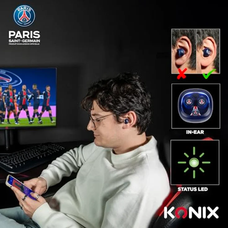 Konix PSG, Kabellose Kopfhörer mit True Wireless Stereo, IPX4 Schutz, 8 Stunden Akkulaufzeit, Blau – Bild 5