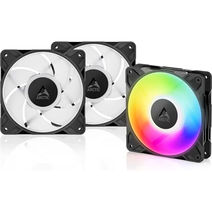 ARCTIC P12 Pro A-RGB, 120 mm PWM Gehäuselüfter (3 Stück) mit Y-Kabelsplitter, 600–3000 rpm, 5V Digital RGB, hydrodynamisches Lager - Schwarz