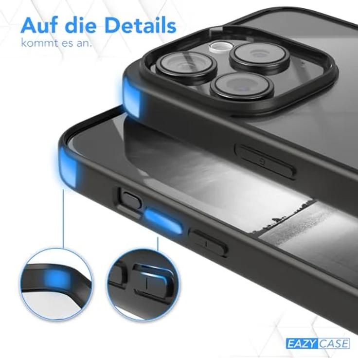 EAZY CASE Clear Hybrid Bumper Hülle für iPhone 15 Pro, Ultra Aufprallschutz, Stoßfest und Kratzfest, dünne Schutzhülle mit Kameraschutz, Schwarz – Bild 4