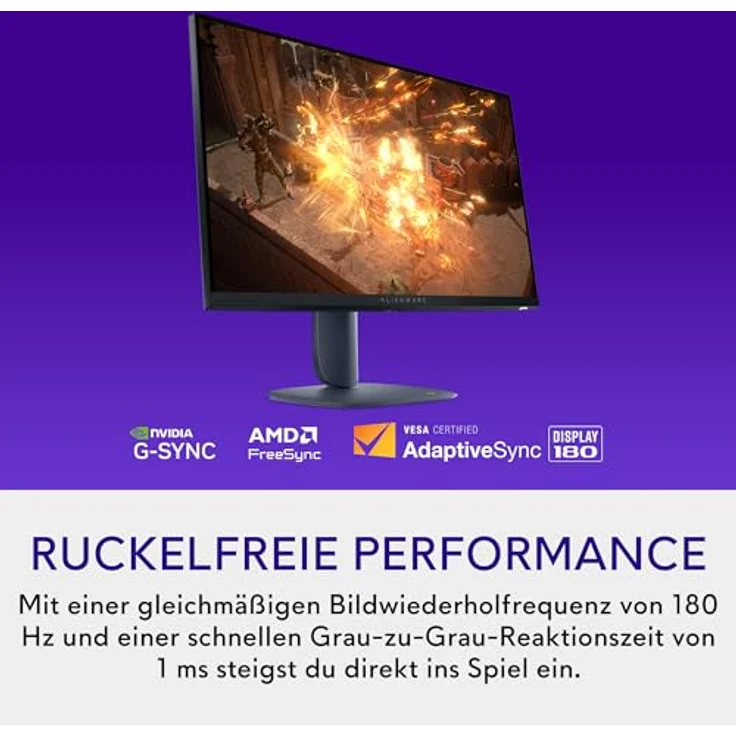 Dell Alienware 27 Gaming Monitor AW2725DM, 27 Zoll QHD (2560 x 1440), 180Hz, Fast IPS, 1ms, G-Sync & FreeSync, HDR400, 95% DCI-P3, 1xDP, 2xHDMI, 3xUSB, 3 Jahre Garantie – Bild 2