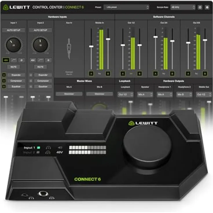 LEWITT CONNECT 6, Dual USB-C Audio Interface mit 72 dB Verstärkung, DSP Effekten und Software-Lizenz für perfekte Aufnahmen und Streaming
