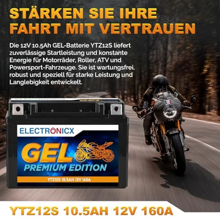 Electronicx GEL-YTZ12S GEL Motorradbatterie 11Ah 12V - wartungsfrei, auslaufsicher, rüttelfest für Motorrad, Roller und Quad – Bild 2