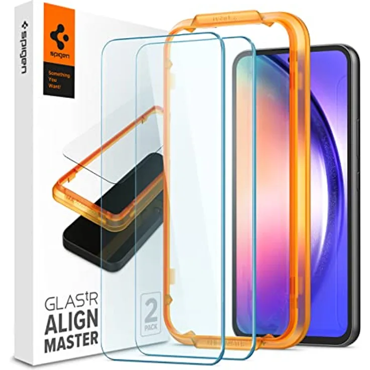 Spigen AlignMaster Schutzfolie für Samsung Galaxy A54 5G, 2 Stück, Kratzfest, 9H Härte, transparent