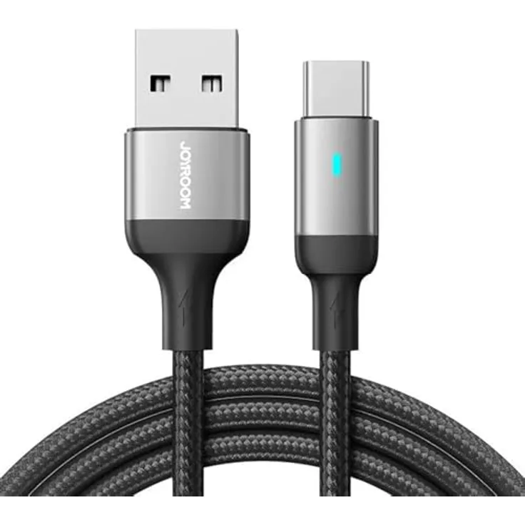 Joyroom USB-C 3A Kabel S-UC027A10, 1,2 m schwarz, schnelles Aufladen und 480 Mbit/s Datenübertragung mit LED-Indikator