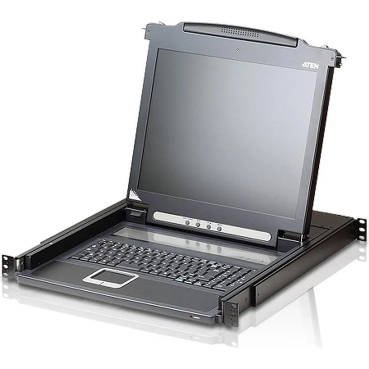 Aten CL1000M, 17"-LCD-Konsole, KVM-Switch mit PS/2-USB und VGA, CH-Layout, Schwarz, 19" 1HE