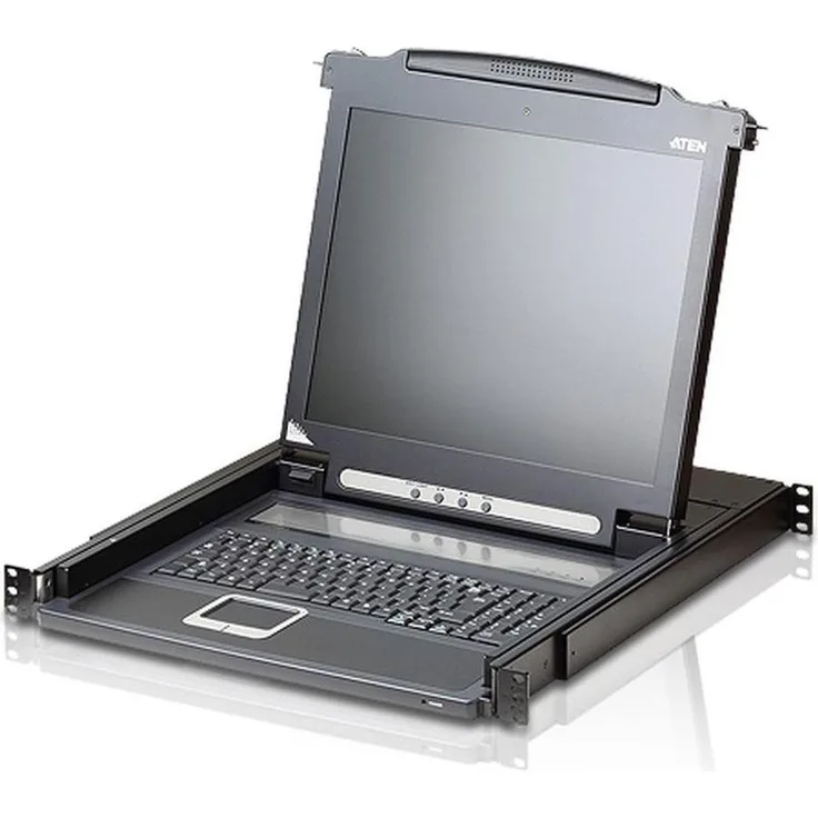 Aten CL1000M, 17"-LCD-Konsole, KVM-Switch mit PS/2-USB und VGA, CH-Layout, Schwarz, 19" 1HE