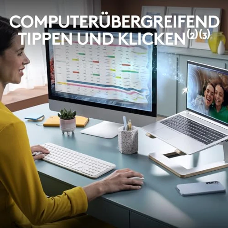 Logitech MK950 Signature Slim kabelloses Tastatur-Maus-Set, schlankes Design, leise tippen, Wechsel zwischen DREI Geräten, Bluetooth, mehrere Betriebssysteme, Windows und Mac, DEU QWERTZ-Layout, Weiß – Bild 3