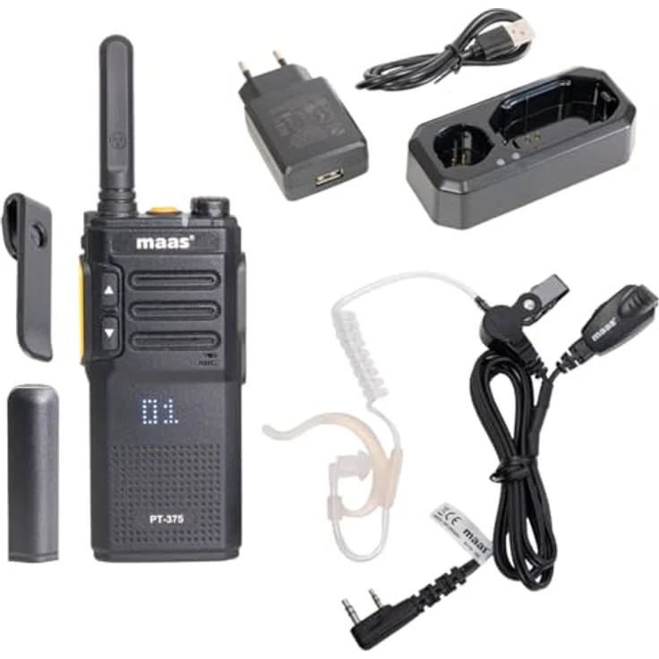 MAAS 5er Team-Set PT-375, PMR446 Funkgeräte im Funkkoffer mit 99 Kanälen, spritzwassergeschützt, inklusive Securityheadsets und Li-Ionen-Akku 2300 mAh – Bild 5