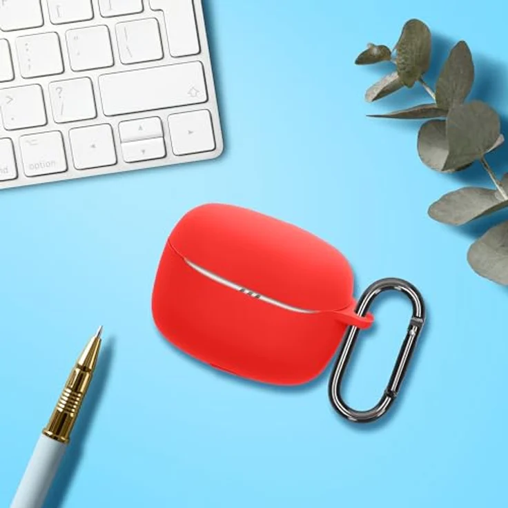 kwmobile Silikon Hülle kompatibel mit JBL Tune Beam 2 - Schutzhülle Etui Case Cover in Rot mit Anhänger und Ladeöffnung – Bild 4