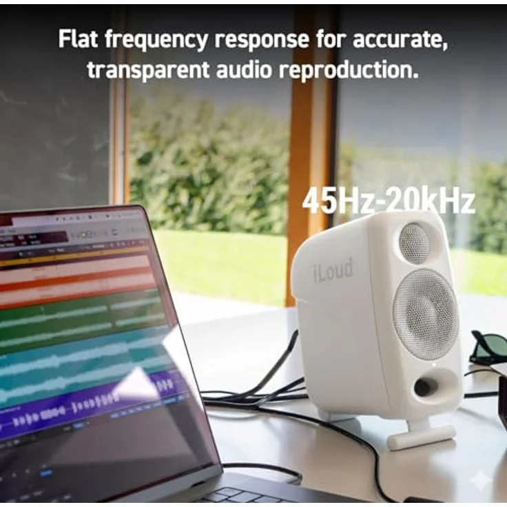 IK Multimedia iLoud Micro Monitor Pro, 2-Wege bi-amped Kompakt-Studio-Monitore mit ARC-Kalibrierungsmikrofon, weiß – Bild 3