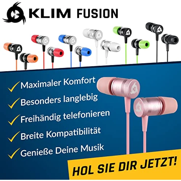 KLIM Fusion In-Ear Kopfhörer mit Mikrofon, Memory Foam Ohrstöpsel, 3.5 mm Jack, langlebig, rose – Bild 8