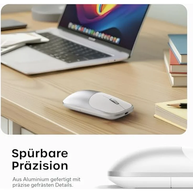 SATECHI Slim EX Kabellose Computermaus, Multi Device mit Bluetooth & 2,4-GHz, leise Klicks, eloxiertes Aluminiumgehäuse, USB-C-Akku, Silber – Bild 4