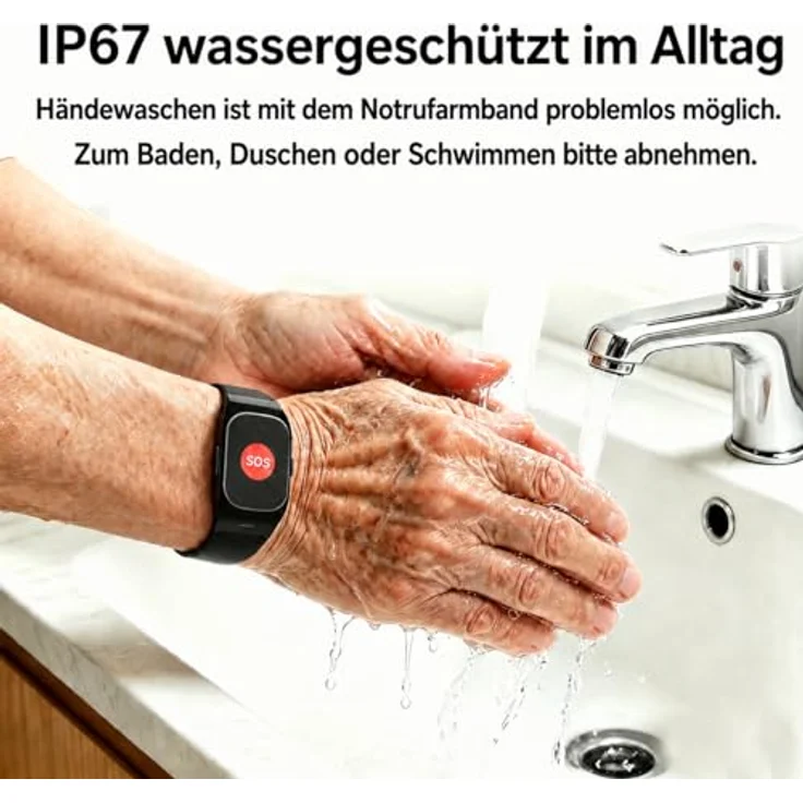 NikuTRAX SOS One Protect – GPS-Notrufarmband für Demenz & Senioren, 4G/LTE, automatische Sturzerkennung, IP67 wassergeschützt, großer SOS-Knopf – Bild 5