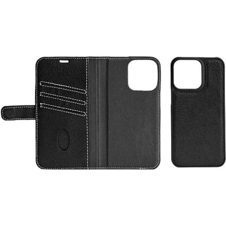 Essentials Leather Wallet für iPhone 12 mini, mit 3 Kartenfächern, abnehmbar, Schwarz