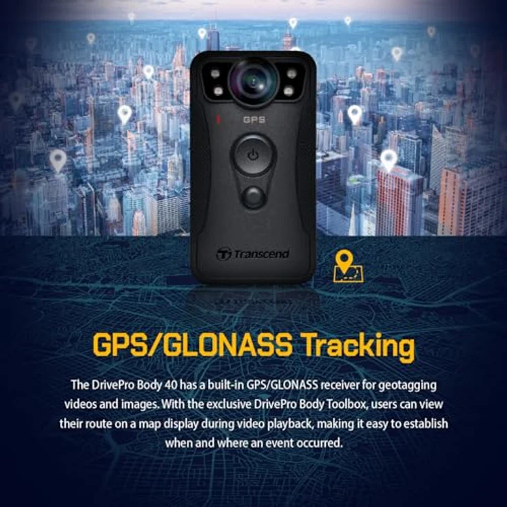 Transcend DrivePro Body 40, 128GB 2K QHD Bodycam mit WLAN, Bluetooth, GPS, spritzwassergeschützt, Schwarz – Bild 7