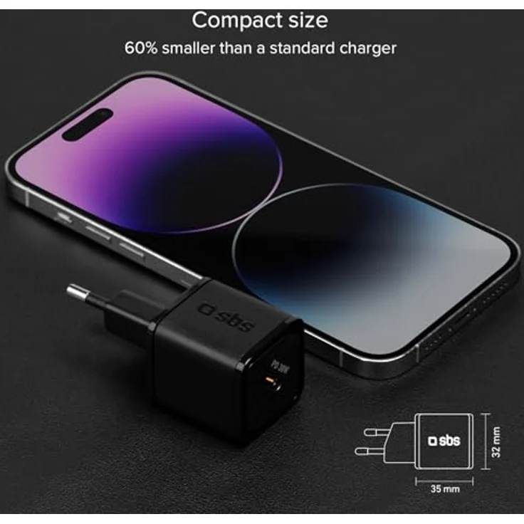 SBS 30W GaN USB-C Ladegerät Power Delivery, kompakt, Schwarz – Bild 5
