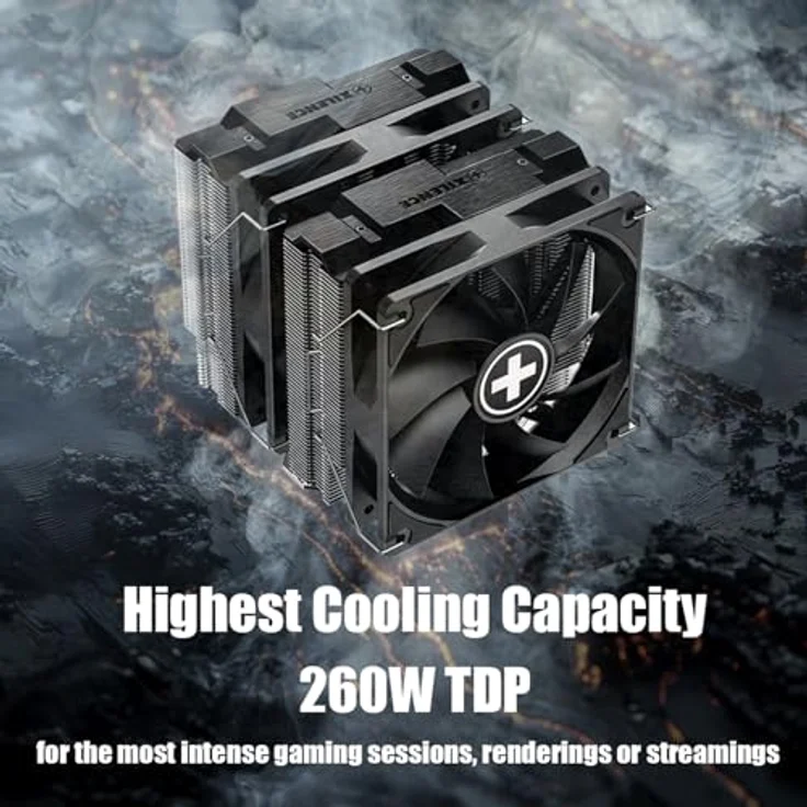 Xilence Cyron XC091, CPU Kühler mit Multi-Socket-Kompatibilität, 2x 120 mm PWM-Lüfter, 70 CFM Luftleistung, Geräuschpegel 18,0 - 32,5 dB(A), Schwarz – Bild 2