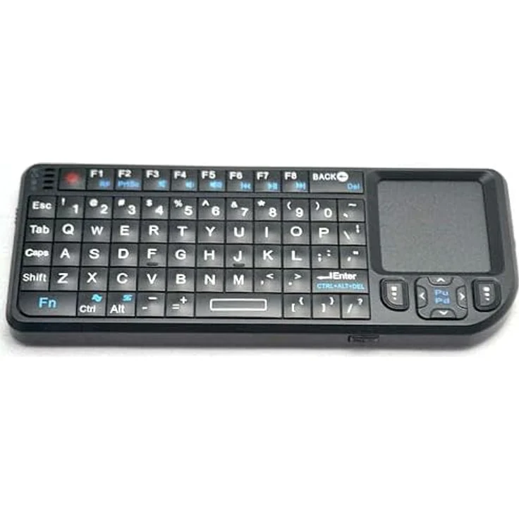 BerryBase Mini Funk Tastatur mit Touchpad & LED-Beleuchtung, schwarz, US Layout, kabellose Verbindung, Laserpointer, kompatibel mit PC/Mac/Linux und PS3 – Bild 1