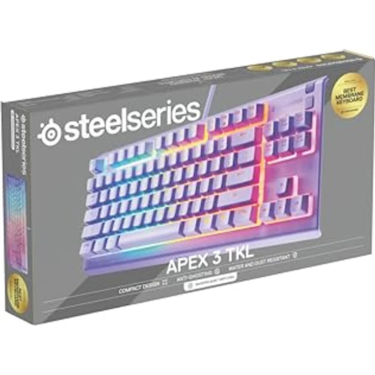 SteelSeries Apex 3 TKL Gaming-Tastatur, kabelgebunden, US QWERTY, RGB mit 8 Zonen, IP32 Wasser- und Staubschutz, Lavendel – Bild 10