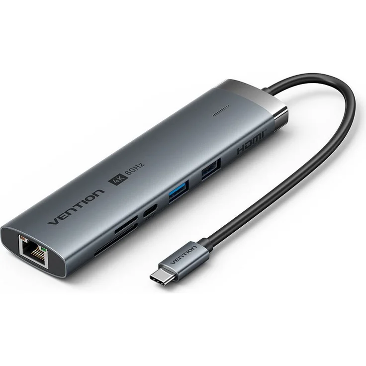 Vention 9-in-1 USB-C Dockingstation, 4K 60Hz, 100W PD, grau, 0,15m