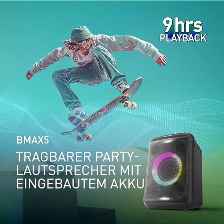 Panasonic SC-BMAX5E-K Tragbarer Party-Lautsprecher mit Bluetooth, integrierter Beleuchtung, 75 W, USB, Schwarz – Bild 2