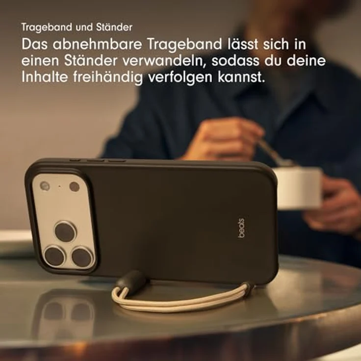 Beats iPhone 17 Pro Max Kickstand Case, MagSafe-kompatibel mit integrierter Trageschlaufe und Kamerasteuerung, matte Außenseite mit Mikrofaser-Innenfutter – Granitgrau – Bild 4