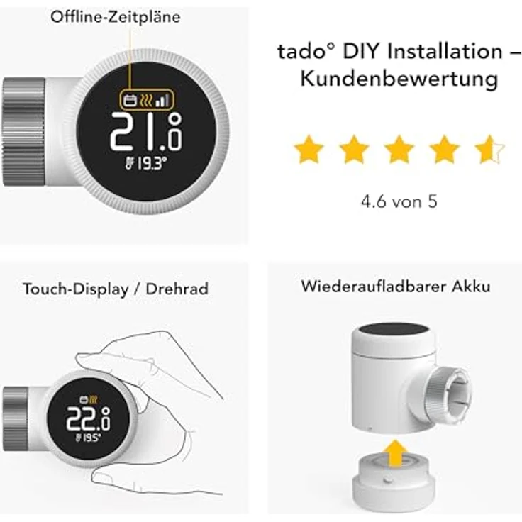 tado Smartes Heizkörperthermostat X, Heizungssteuerung per App und Smart Speaker (Alexa, Siri, Google Assistant), Energieeinsparung bis zu 55%, DIY Installation – Bild 4