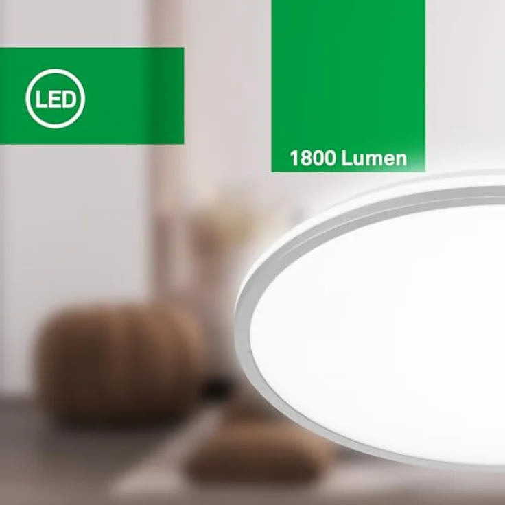 BRILONER - EEK A LED Deckenlampe Effizient mit 8,5W bei 1800lm, ca. 50.000h Licht, indirektes Licht, LED Lampe, LED Deckenleuchte, Wohnzimmerlampe, LED Panel, Küchenlampe, 33x6 cm, Chrom-Matt – Bild 5