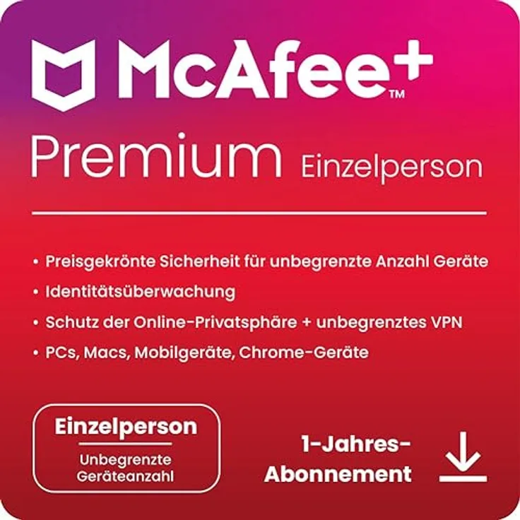 McAfee+ Premium - Individual 2024 | 20 Gerät | 1 Benutzer | 12 Monate | Aktivierungscode per Email
