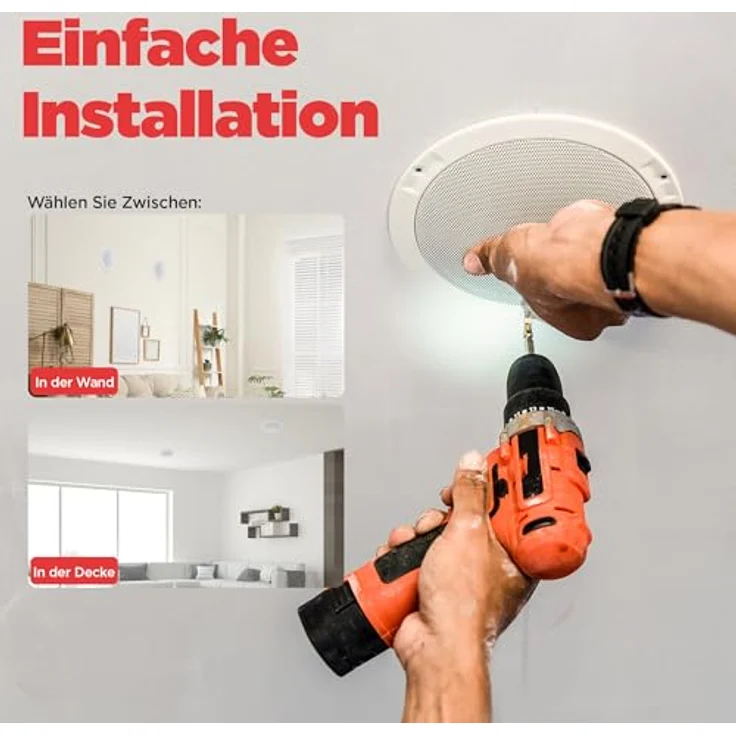 Pyle 20cm Deckeneinbaulautsprecher, Bluetooth Lautsprecher mit 250W 4-Kanal-Verstärker, abnehmbare runde/quadratische Gitter, Stereo Sound System, einfache Wandmontage – Bild 4