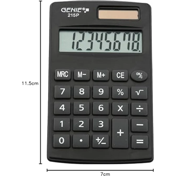Genie 215 P8-stelliger Taschenrechner, Dual-Power (Solar und Batterie), kompaktes Design, grau – Bild 5