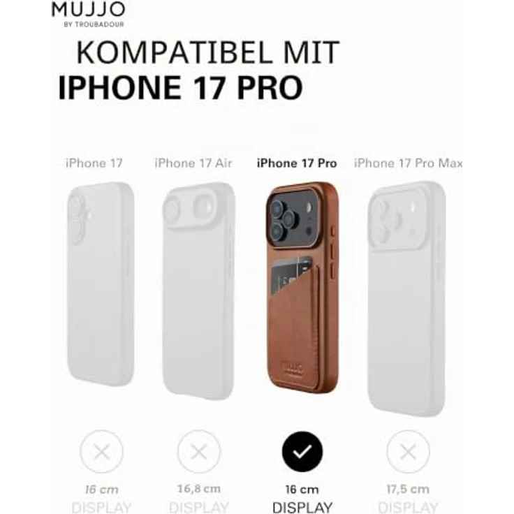 Mujjo Leder Schutzhülle für iPhone 17 Pro, MagSafe-kompatibel, integrierte Brieftasche, Hellbraun – Bild 5