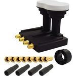 Premium X Quad Monoblock LNB 3° PXMB-3Q 0,1 dB Astra 19,2° Eutelsat 16° HDTV FullHD UltraHD 4K 3D tauglich für 4 Teilnehmer 8X F-Stecker und 4X Gummitülle