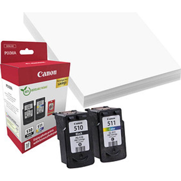Canon PG-510/CL-511, Druckköpfe schwarz und color + Fotopapier, 2er-Set, 2x 9,0 ml