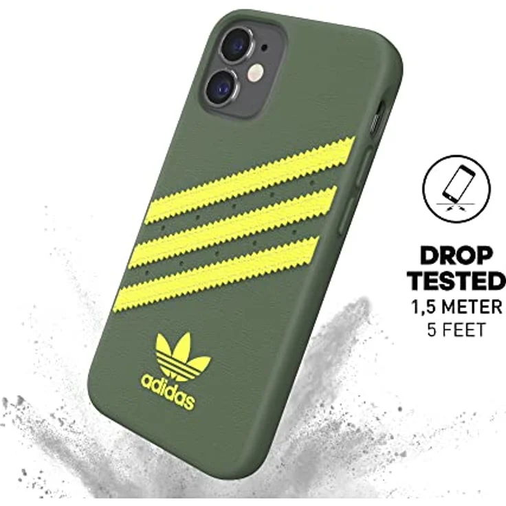 adidas EX7915 Hülle für iPhone 12 Mini 5.4, Booklet Schutzhülle mit stoßfesten erhöhten Kanten, Wild Pine/Säuregelb, Original Zubehör – Bild 4
