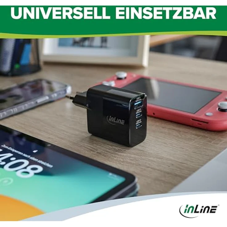 InLine USB-Ladegerät 3-Port GaN 65W mit digitalem Display und Schnellladefunktion für iPhone/Pro/Mini, Samsung und mehr – Bild 5