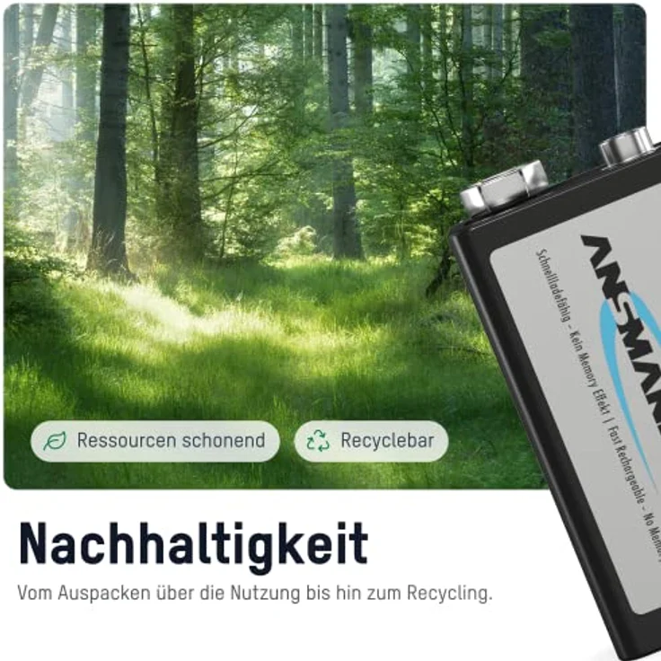 ANSMANN Akku 9V Block Typ 300mAh NiMH mit geringer Selbstentladung - Wiederaufladbare Batterien maxE mit hoher Kapazität - 9 Volt Batterie ideal für Messgerät Multimeter Spielzeug Fernbedienung uvm – Bild 3