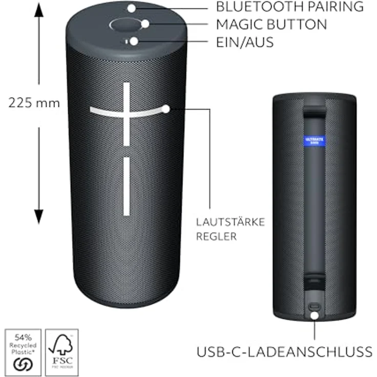Ultimate Ears MEGABOOM 4 - Schwarzer mobiler Bluetooth-Lautsprecher mit 360-Grad-Sound, 20-Stunden Akku und 45m Reichweite – Bild 5