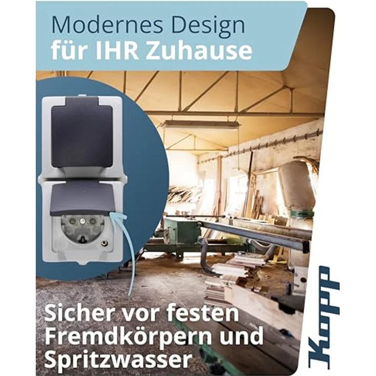 Kopp NAUTIC 2-fach Schutzkontakt-Steckdose mit Klappdeckel, grau - IP44 Feuchtraumsteckdose mit erhöhtem Berührungsschutz, 16A / 250V~, senkrechte Installation – Bild 3