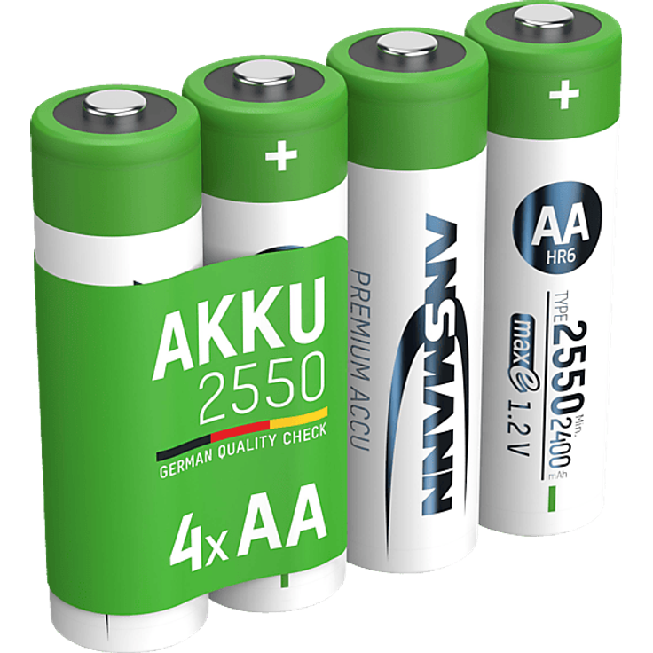 ANSMANN 4er Set NiMH Akku, 1.2 Volt, 2550 mAh, Nickel-Metallhydrid