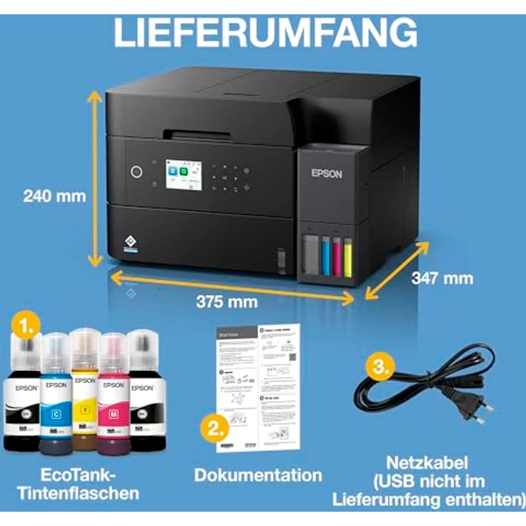 Epson EcoTank ET-3950, Multifunktionsdrucker Tintenstrahl A4 mit WLAN, LAN, USB und kosteneffizienten Tintentanks – Bild 6