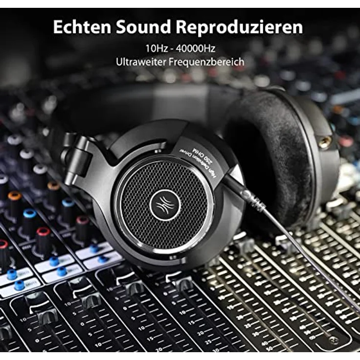 OneOdio offener Studio Kopfhörer mit Kabel Over-Ear mit 250 Ohm, Monitor 80 Headphones für Mixing, Mastering, Editing, Ohrpolster aus Samt, Abnehmbares Kabel(3.5mm/6.35mm link), Schwarz – Bild 4