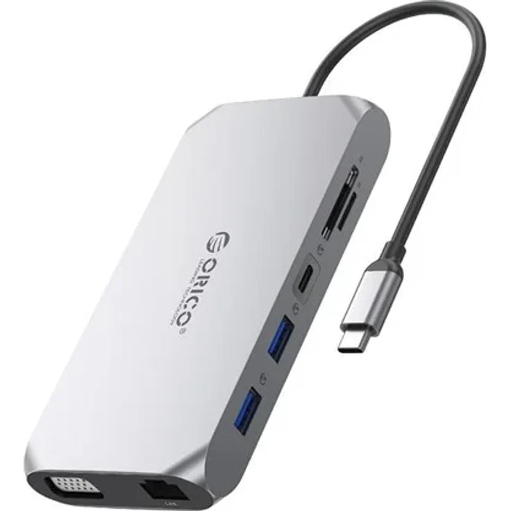 ORICO XCR 12in1 USB-C Docking Station, 4K HDMI, Gigabit Ethernet, 100W Power Delivery, Grau