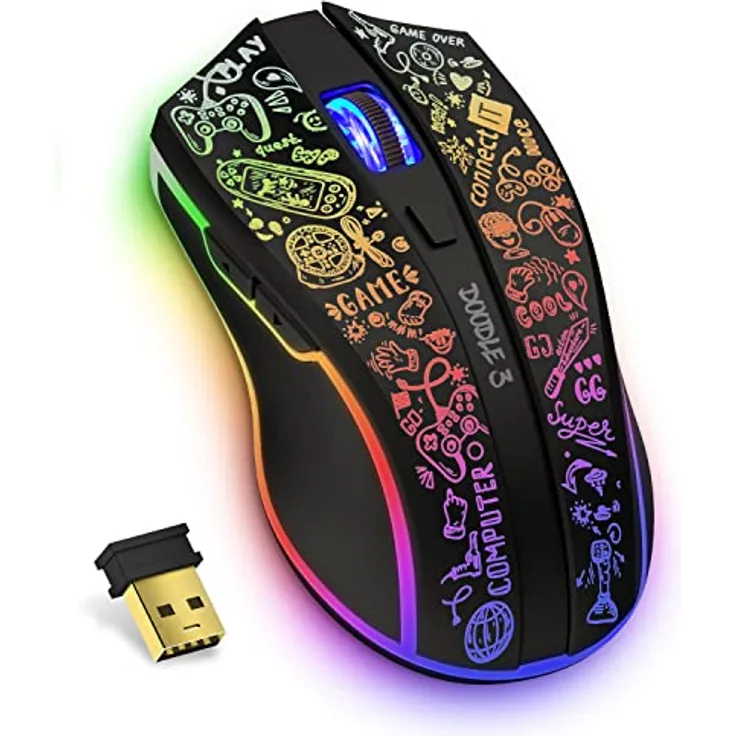Connect IT CMO-3530-DD, Kabellose Gaming-Maus mit 4800 DPI, programmierbaren Tasten und RGB-Beleuchtung, Schwarz