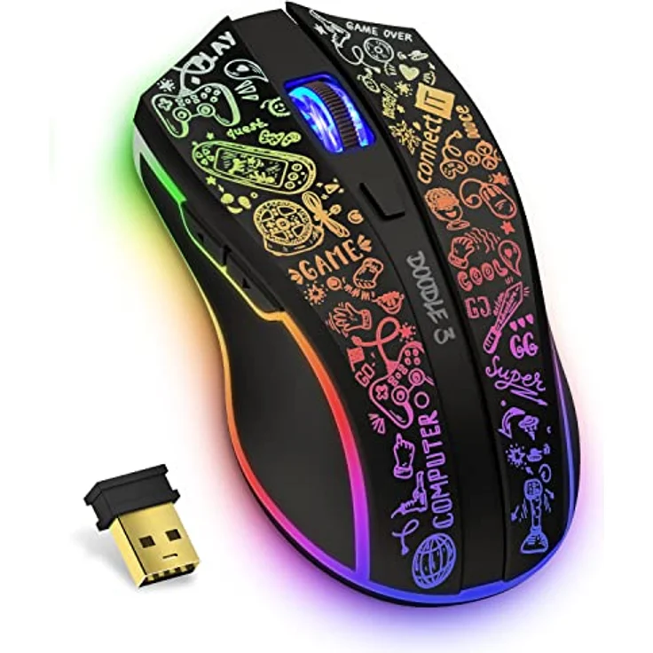 Connect IT CMO-3530-DD, Kabellose Gaming-Maus mit 4800 DPI, programmierbaren Tasten und RGB-Beleuchtung, Schwarz – Bild 1