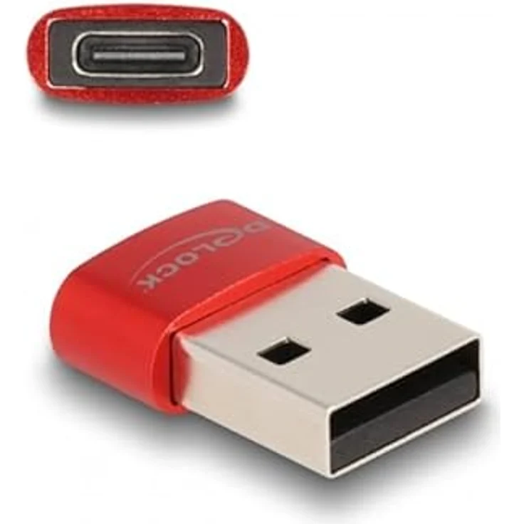 Delock USB 2.0 Adapter, USB Typ-A Stecker zu USB Type-C Buchse, rot, 480 Mbps Datenrate, 3 A Ausgangsstrom – Bild 1