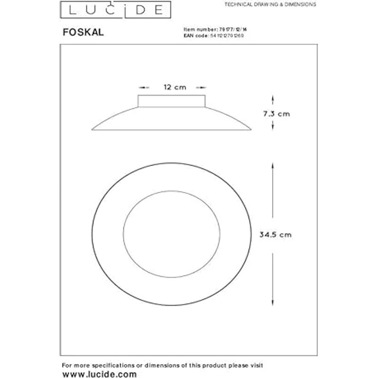 LUCIDE FOSKAL - Deckenleuchte Ø 34,5 cm LED 1x12W 2700K in Silber – Bild 4