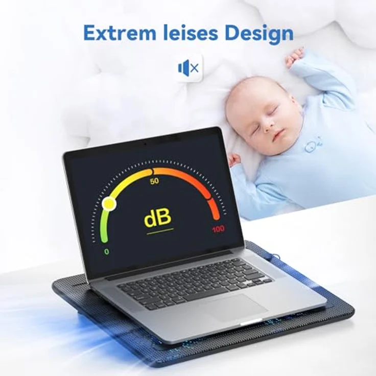 TECKNET Laptop Kühlpad, 12-17 Zoll Cooler mit 3 Hochgeschwindigkeitslüftern, 2 USB-Ports und LED-Beleuchtung (Blau+Schwarz) – Bild 3