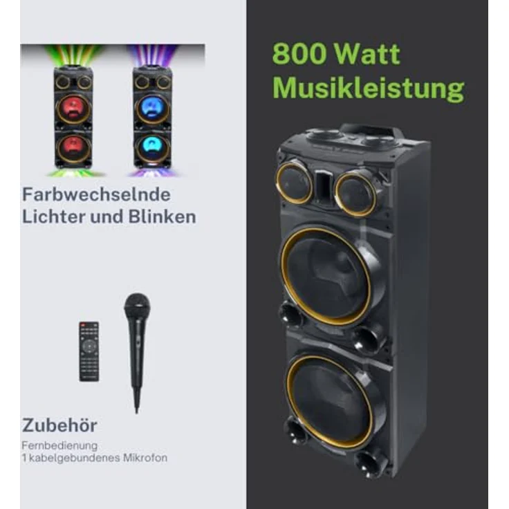 Muse M-1988 Party-Bluetooth-Lautsprecher mit Farbwechsel- & -Strobofunktion im eleganten Holzgehäuse – Bild 5