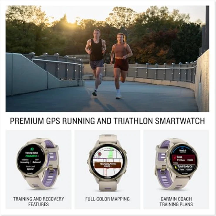 Garmin® Forerunner® 970, Premium GPS-Lauf- und Triathlon-Smartwatch mit AMOLED-Display, integrierter LED-Taschenlampe, weiches goldfarbenes Titan, französisches graues Gehäuse – Bild 2